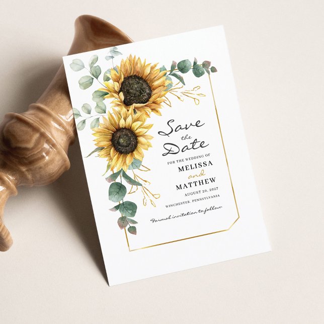 Carte De Correspondance Eucalyptus De Tournesol Floral Économisez La Date  (Floral Geometric Wedding Save the Date Announcement)
