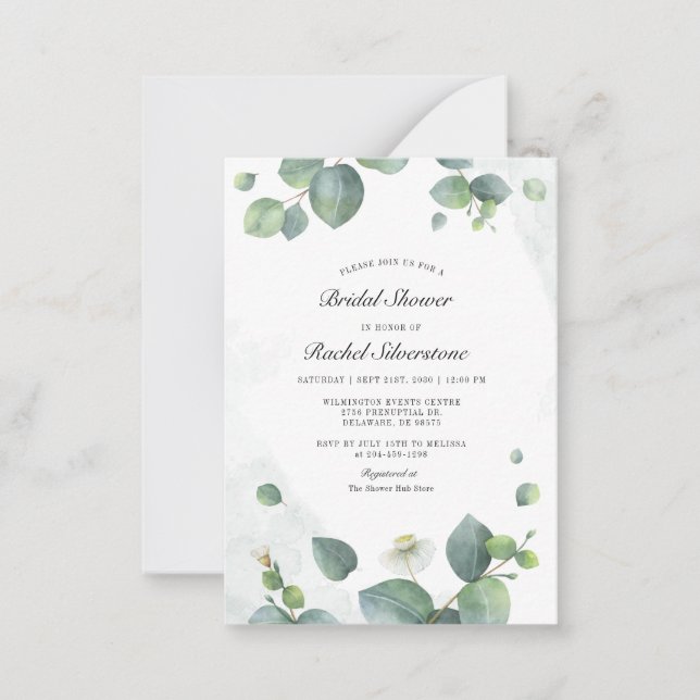 Carte De Correspondance Eucalyptus Fête des mariées aquarelle verte (Devant)