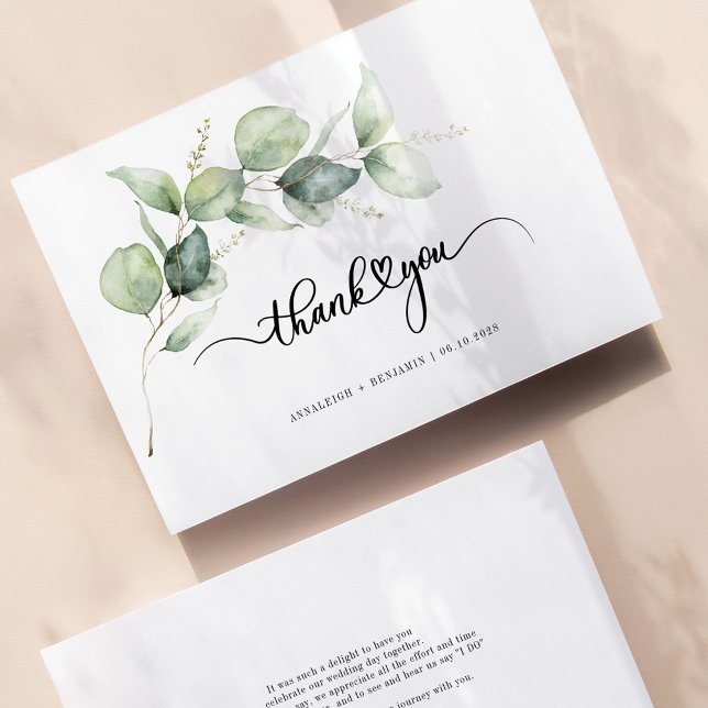 Carte De Correspondance Eucalyptus minimaliste Mariage de script Merci (Créateur téléchargé)