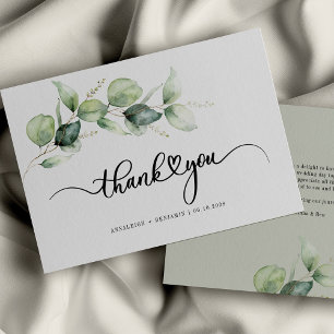 Carte De Correspondance Eucalyptus Script Green Foliage Mariage Merci