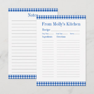 Carte De Correspondance Farmhouse bleu et blanc En vichy Plaid Recette