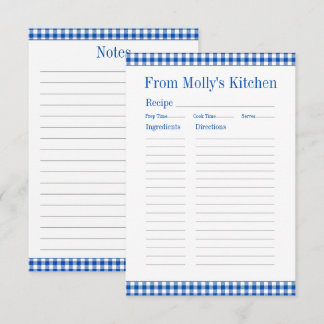 Carte De Correspondance Farmhouse bleu et blanc En vichy Plaid Recette
