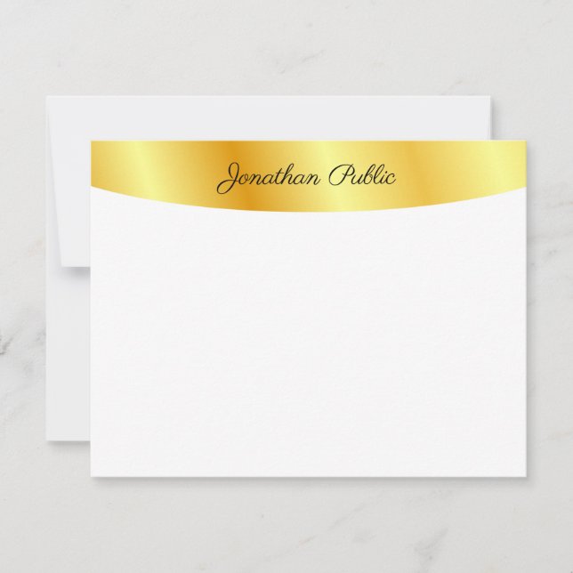Carte De Correspondance Faux Gold White Personnalisé Élégant manuscrit (Devant)
