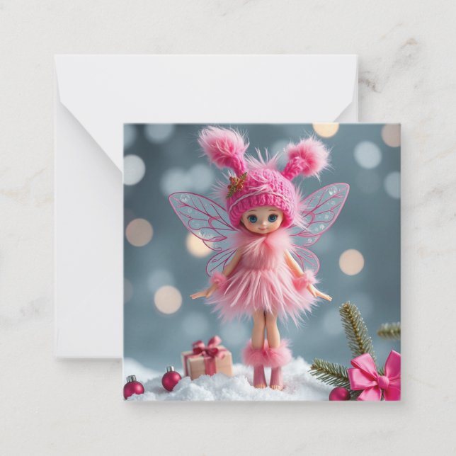Carte De Correspondance Fée de Noël rose mou (Devant)