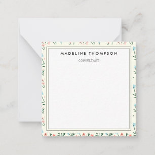 Carte De Correspondance Féminin Chic Pastel Rose Bleu Motif Fleurs Carré