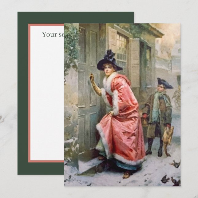 Carte De Correspondance femme et garçon de Noël festif vintage (Devant / Derrière)