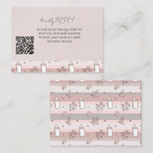 Carte De Correspondance Fête bébé : Code QR à rayures rose poussiéreux