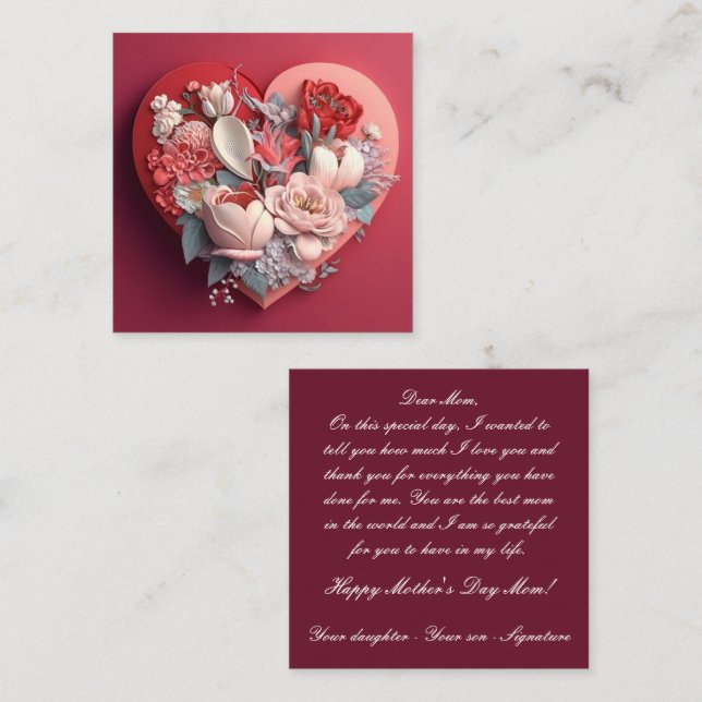 Carte De Correspondance Fête des mères Coeur floral (Devant / Derrière)