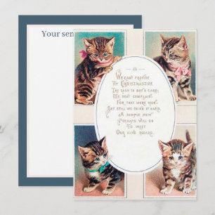 Carte De Correspondance fête vintage chats de Noël ajouter un sentiment