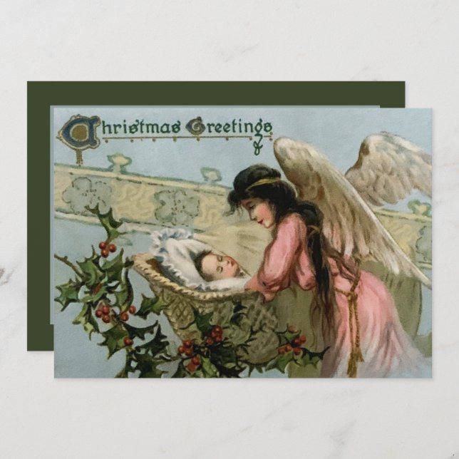 Carte De Correspondance fête vintage Noël Ange Fête (Devant / Derrière)