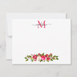Carte De Correspondance Feuillage Floral de Noël Monogramme Baies de Houx