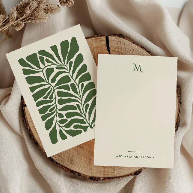 Carte De Correspondance Feuilles botaniques Abstraits Monogramme et nom (Créateur téléchargé)