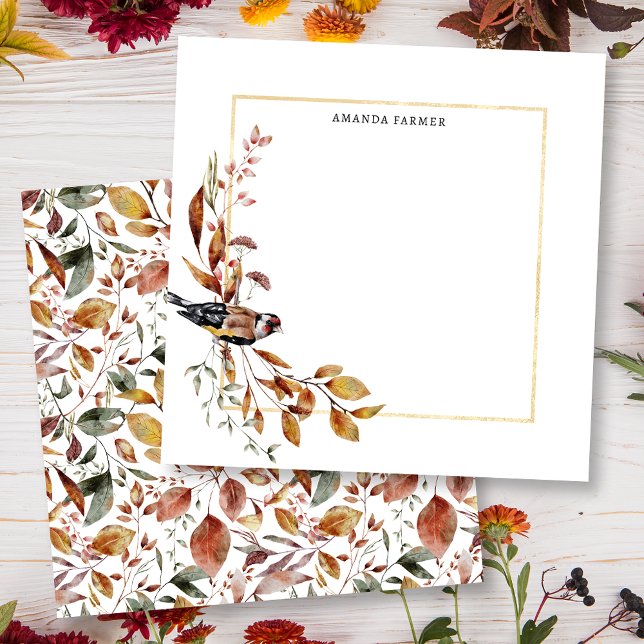 Carte De Correspondance Feuilles d'automne rustiques chaudes et oiseaux (Créateur téléchargé)