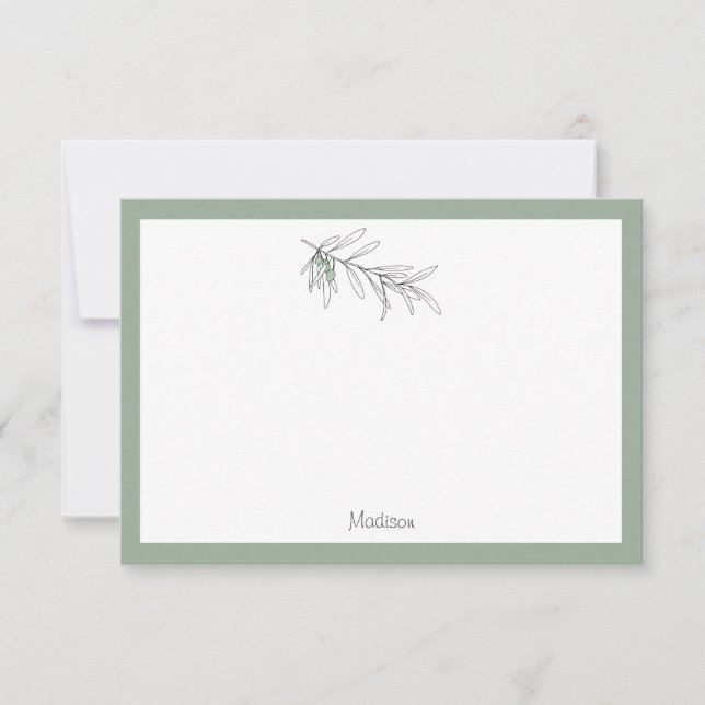 Carte De Correspondance Feuilles d'olive vert dessinés à la main (Devant)