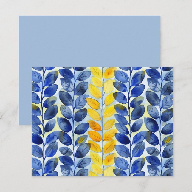 Carte De Correspondance Feuilles jaune et bleu (Devant / Derrière)