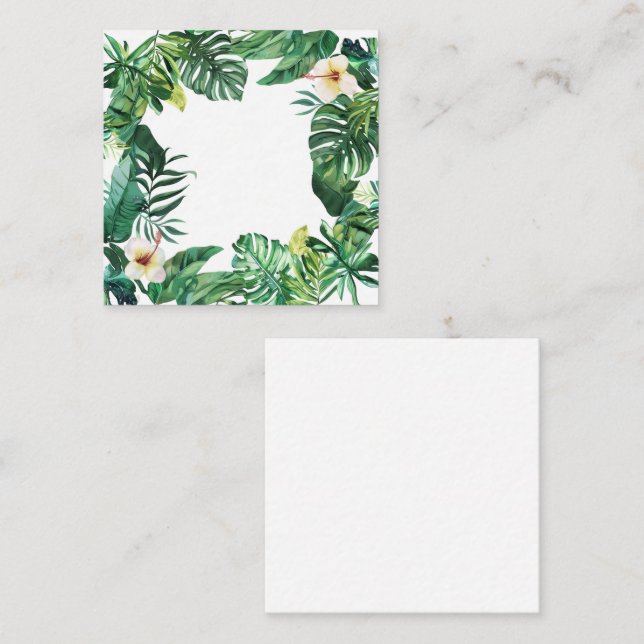 Carte De Correspondance Feuilles tropicaux et cadre Hibiscus (Devant / Derrière)