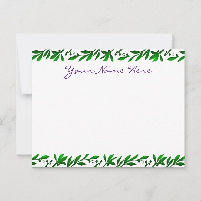Carte De Correspondance Feuilles vert olive modifiable violet Script (Devant)