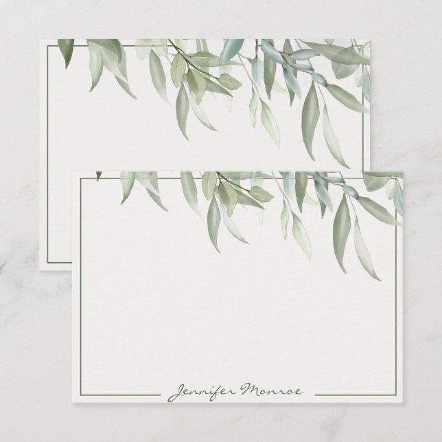 Carte De Correspondance Feuilles vertes personnalisées à l'aquarelle simpl (Devant / Derrière)