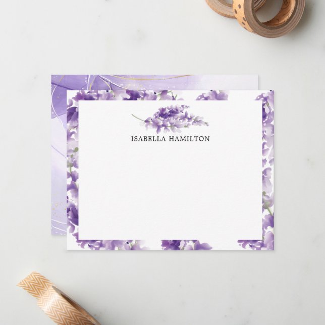 Carte De Correspondance Fiche papier Mariage Lavender (Devant/Arrière en situation)