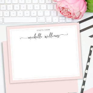 Carte De Correspondance Fille Élégante Calligraphie Script Blush note de
