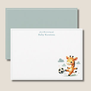 Carte De Correspondance Fille girafe pastel jouant au football merci