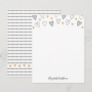 Carte De Correspondance Fille Noir Coeur Or Feminine Script