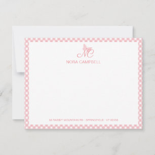 Carte De Correspondance Fille Nom Monogramme Peach rose En vichy bordure