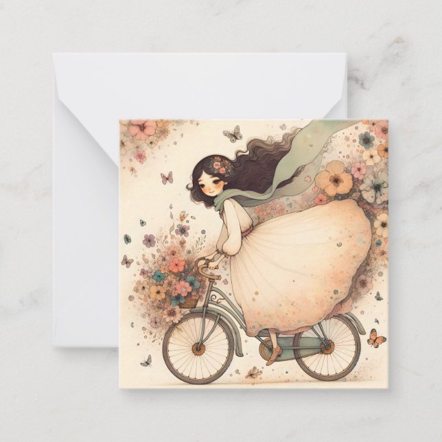 Carte De Correspondance Fille Whimsical sur un vélo (Devant)