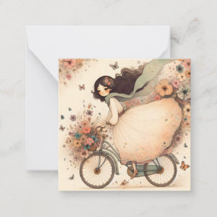 Carte De Correspondance Fille Whimsical sur un vélo