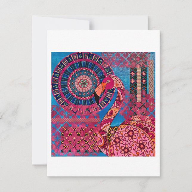 Carte De Correspondance Flamant rose floral (Devant)