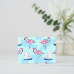 Carte De Correspondance Flamant rose rose Blue Voilier Preppy