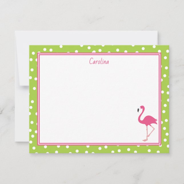 Carte De Correspondance Flamant rose rose tropical Pois Lime vert (Devant)