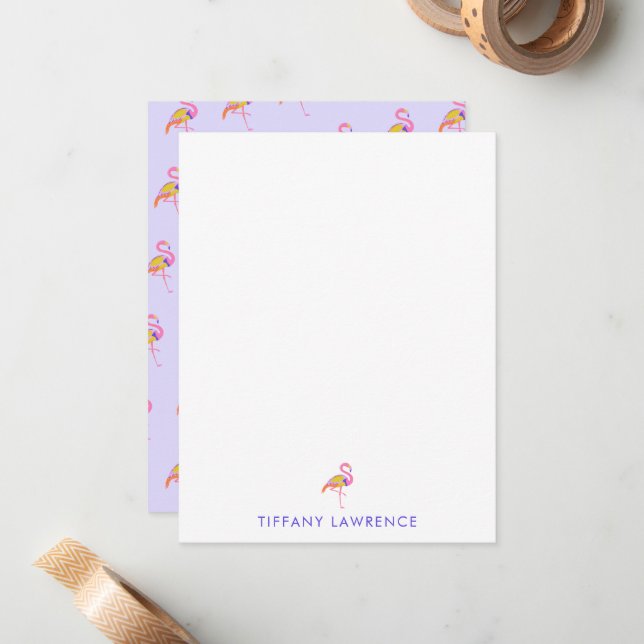 Carte De Correspondance Flamant rose tropical violet personnalisé (Devant/Arrière en situation)