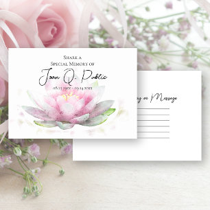 Carte De Correspondance Fleur de Nénuphar Rose Partagez un Souvenir Funéra