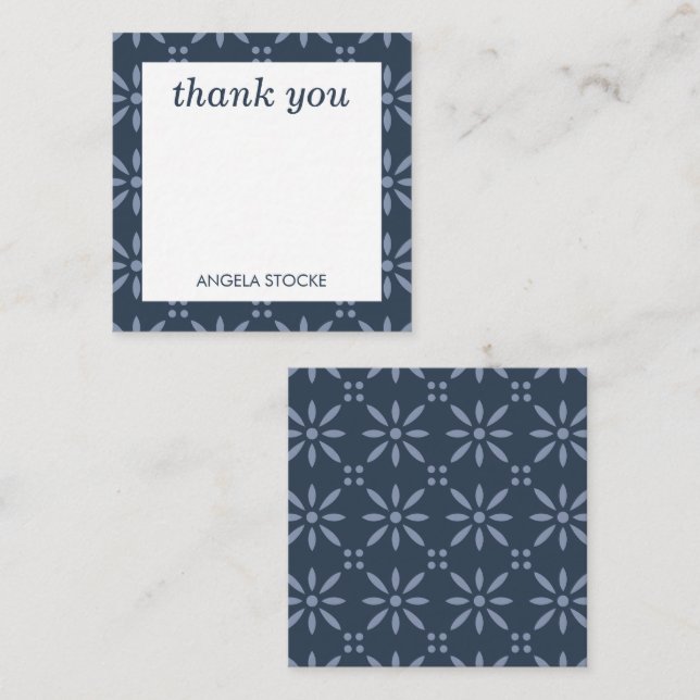 Carte De Correspondance Fleur Rétro Bleue Personnalisée (Devant / Derrière)
