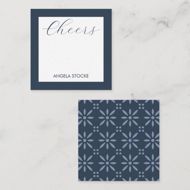 Carte De Correspondance Fleur Rétro Bleue Personnalisée (Devant / Derrière)