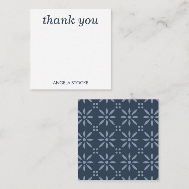 Carte De Correspondance Fleur Rétro Bleue Personnalisée (Devant / Derrière)