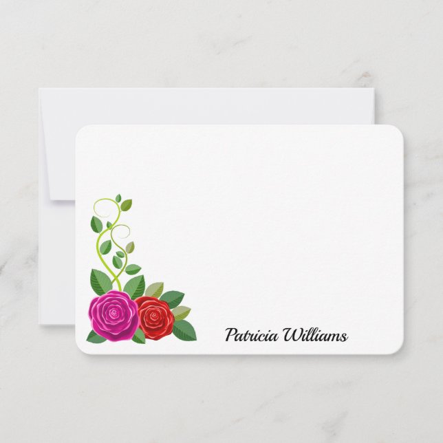 Carte De Correspondance Fleur Rose Et Rose Rouge Élégante (Devant)