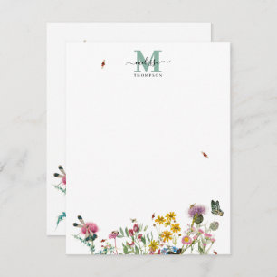 Carte De Correspondance Fleur sauvage d'aquarelle Insectes Floral Spring G