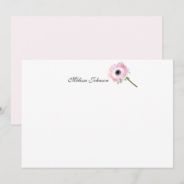 Carte De Correspondance Fleur simple rose souple personnalisée (Devant / Derrière)