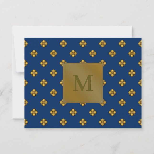 Carte De Correspondance Fleurs Crucifères d'or Monogrammé Bleu (Devant)