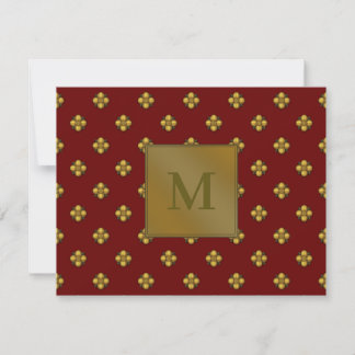 Carte De Correspondance Fleurs Crucifères d'or Monogrammé Rouge