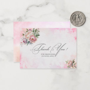 Carte De Correspondance Fleurs d'aquarelle rose pâle baby shower merci