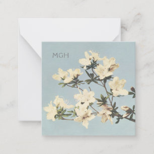 Carte De Correspondance Fleurs d'Azalée Monogramme Crème Blanche Vintage