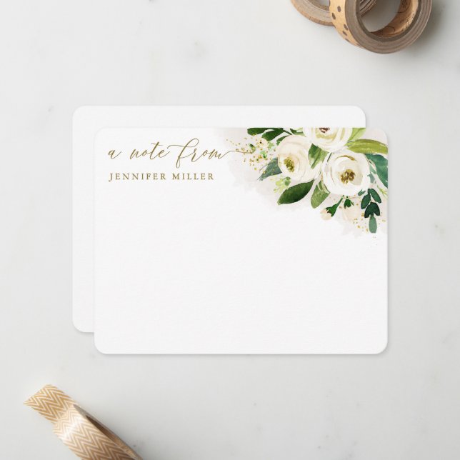Carte De Correspondance Fleurs de aquarelle blanche Script (Devant/Arrière en situation)