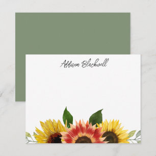 Carte De Correspondance Fleurs de soleil Nom personnalisé rouge et jaune