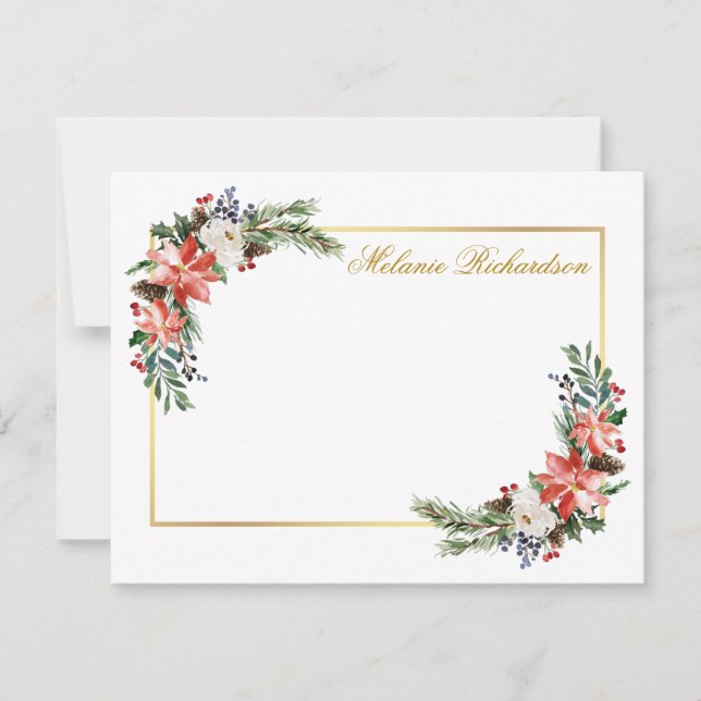 Carte De Correspondance Fleurs d'hiver aquarelle personnalisé or (Devant)