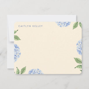 Carte De Correspondance Fleurs d'Hydrangée Bleue Jaune Personnalisé Plat