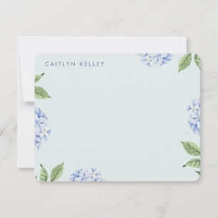 Carte De Correspondance Fleurs d'Hydrangée Bleue Vert clair Plat Personnal