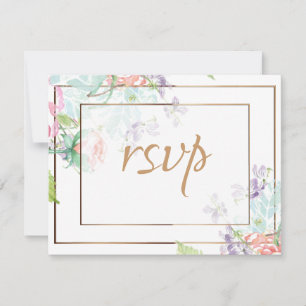 Carte De Correspondance Fleurs roses et violettes/Trim or